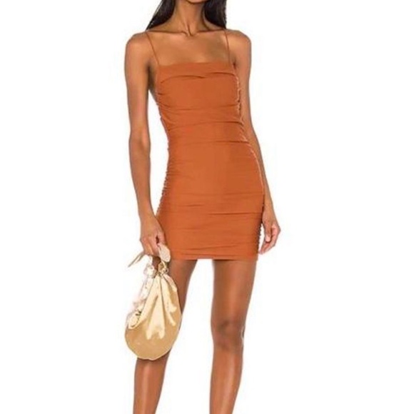 REVOLVE Orange Ruched Backless Bodycon Dress - Picture 2 of 3